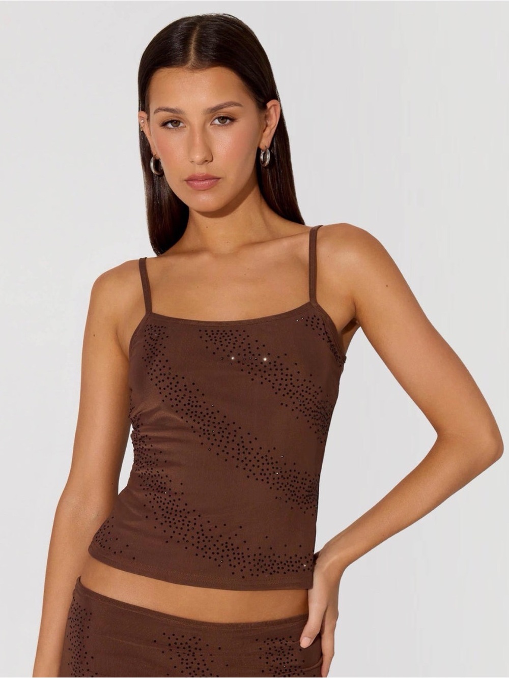 NWT Peppermayo Brown Studded Slim-Strap Cami Tank Top Size 4